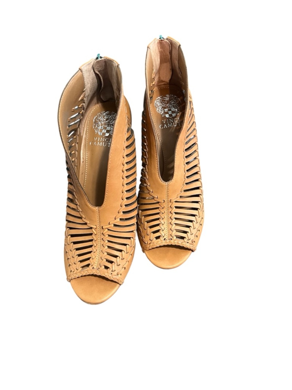 Vince Camuto Caged Leather Booties Peep Toe Sandals Tan/Nude Size 8.5